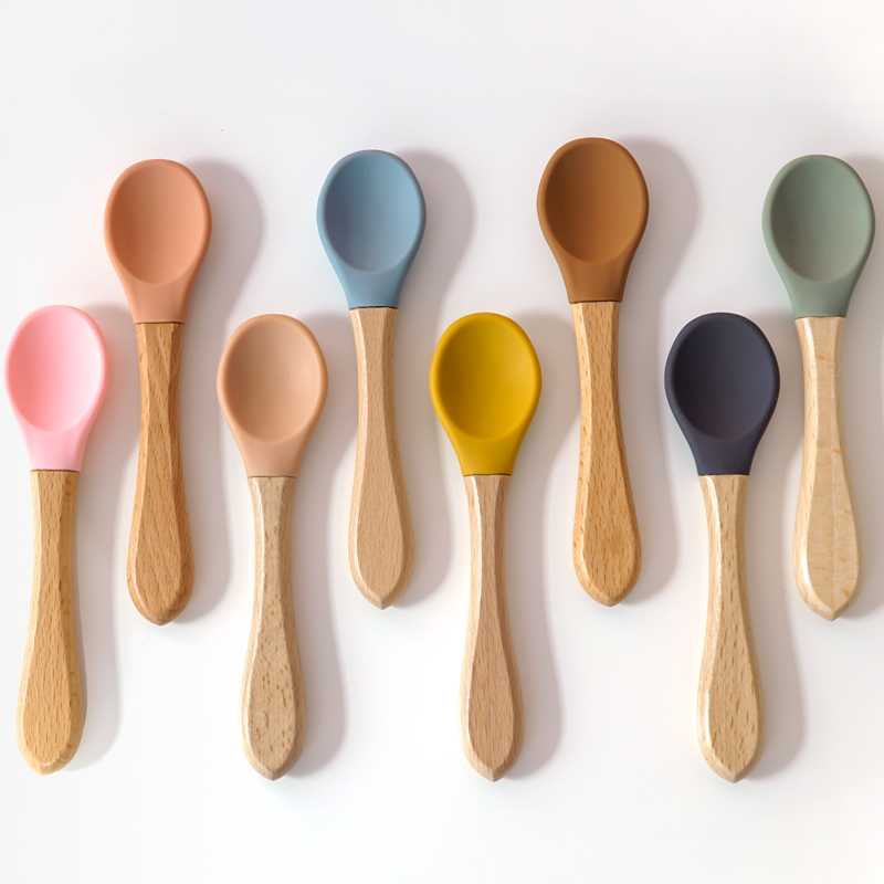 Baby Food Eating - Cuchara de silicona con mango de